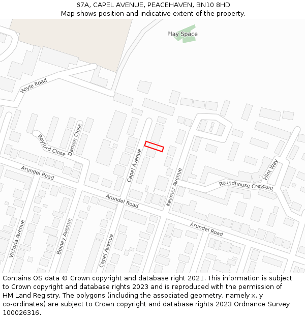 67A, CAPEL AVENUE, PEACEHAVEN, BN10 8HD: Location map and indicative extent of plot