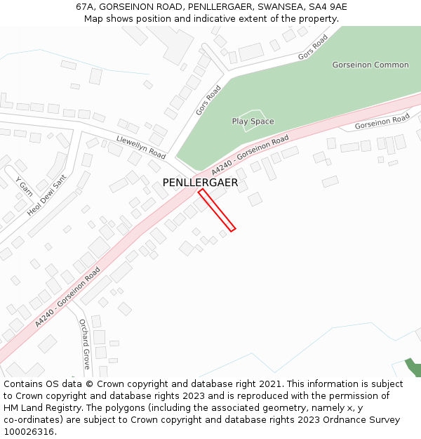 67A, GORSEINON ROAD, PENLLERGAER, SWANSEA, SA4 9AE: Location map and indicative extent of plot