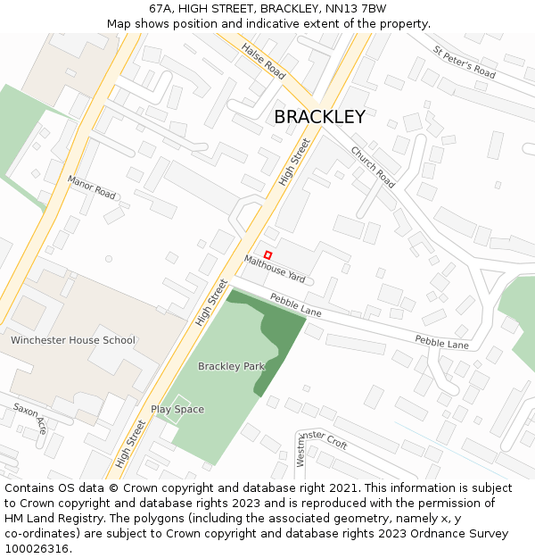 67A, HIGH STREET, BRACKLEY, NN13 7BW: Location map and indicative extent of plot