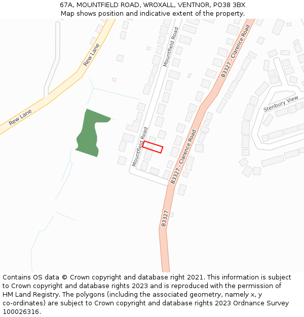 67A, MOUNTFIELD ROAD, WROXALL, VENTNOR, PO38 3BX: Location map and indicative extent of plot