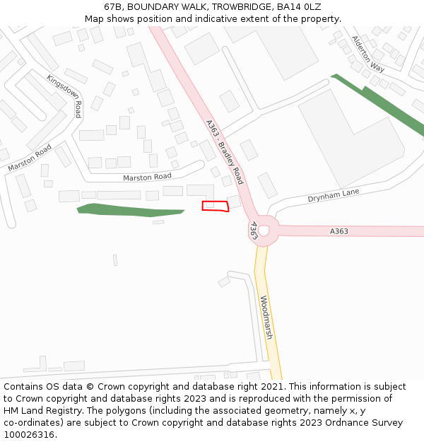 67B, BOUNDARY WALK, TROWBRIDGE, BA14 0LZ: Location map and indicative extent of plot