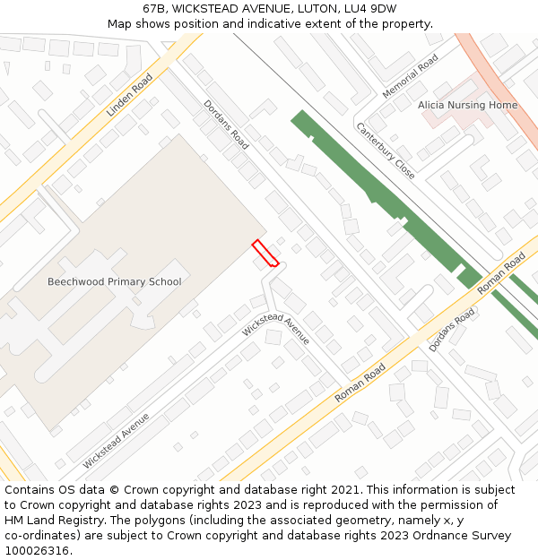67B, WICKSTEAD AVENUE, LUTON, LU4 9DW: Location map and indicative extent of plot