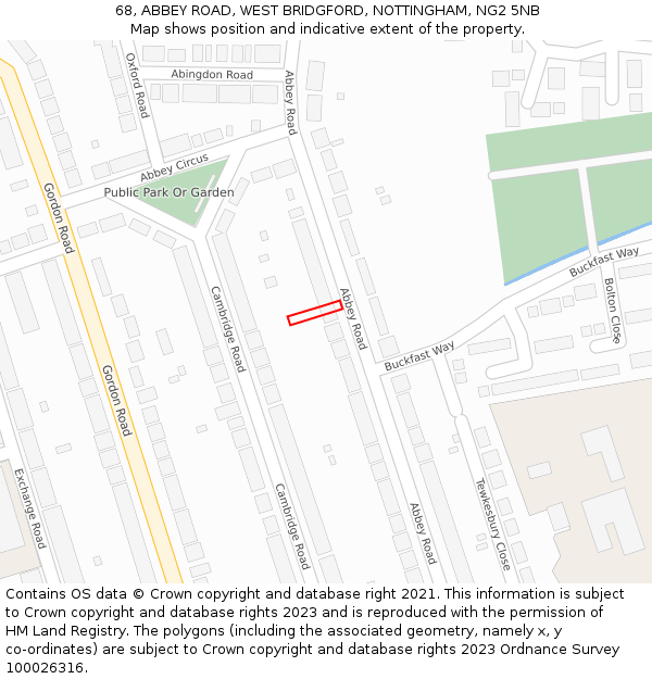 68, ABBEY ROAD, WEST BRIDGFORD, NOTTINGHAM, NG2 5NB: Location map and indicative extent of plot