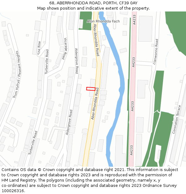 68, ABERRHONDDA ROAD, PORTH, CF39 0AY: Location map and indicative extent of plot