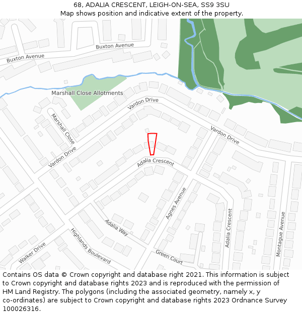 68, ADALIA CRESCENT, LEIGH-ON-SEA, SS9 3SU: Location map and indicative extent of plot