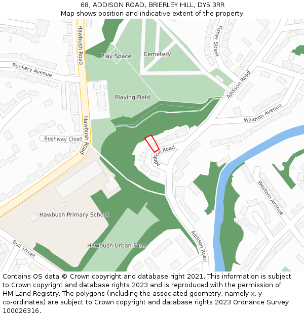 68, ADDISON ROAD, BRIERLEY HILL, DY5 3RR: Location map and indicative extent of plot