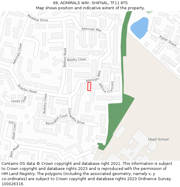 68, ADMIRALS WAY, SHIFNAL, TF11 8TS: Location map and indicative extent of plot