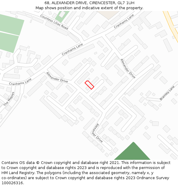 68, ALEXANDER DRIVE, CIRENCESTER, GL7 1UH: Location map and indicative extent of plot