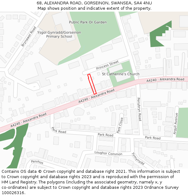 68, ALEXANDRA ROAD, GORSEINON, SWANSEA, SA4 4NU: Location map and indicative extent of plot