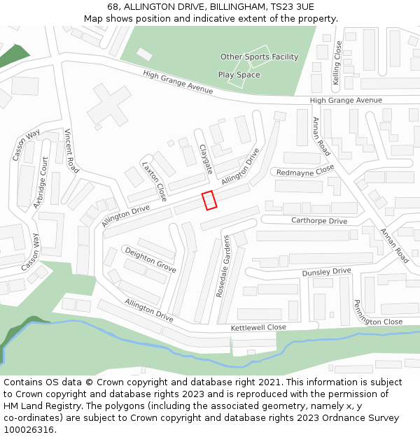 68, ALLINGTON DRIVE, BILLINGHAM, TS23 3UE: Location map and indicative extent of plot