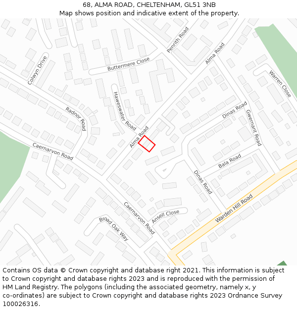 68, ALMA ROAD, CHELTENHAM, GL51 3NB: Location map and indicative extent of plot