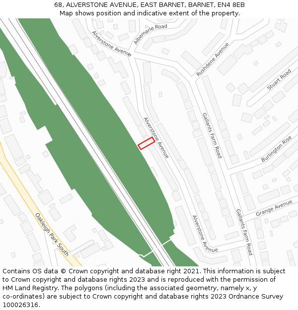 68, ALVERSTONE AVENUE, EAST BARNET, BARNET, EN4 8EB: Location map and indicative extent of plot