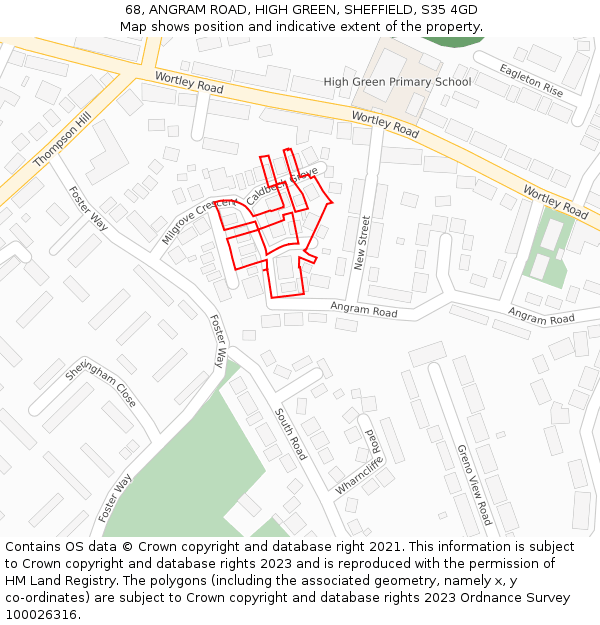 68, ANGRAM ROAD, HIGH GREEN, SHEFFIELD, S35 4GD: Location map and indicative extent of plot