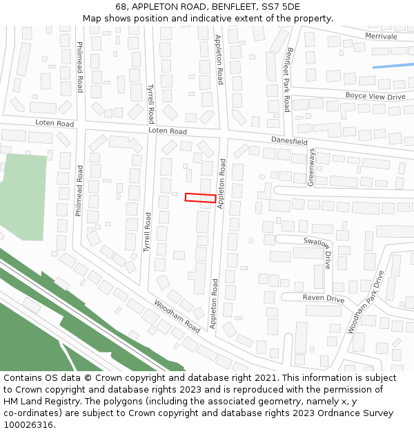 68, APPLETON ROAD, BENFLEET, SS7 5DE: Location map and indicative extent of plot