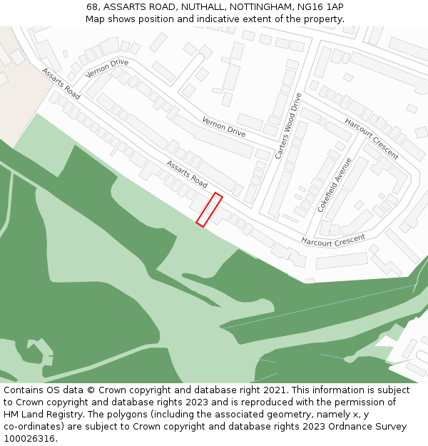 68, ASSARTS ROAD, NUTHALL, NOTTINGHAM, NG16 1AP: Location map and indicative extent of plot