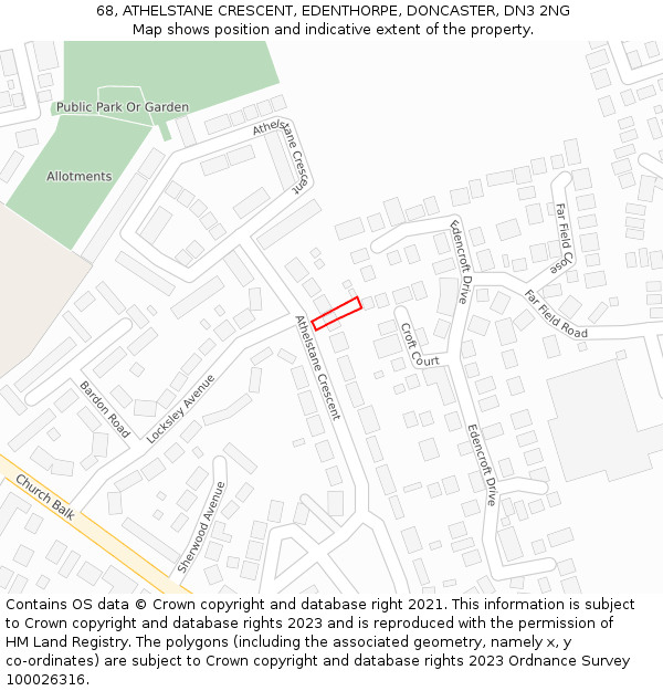 68, ATHELSTANE CRESCENT, EDENTHORPE, DONCASTER, DN3 2NG: Location map and indicative extent of plot