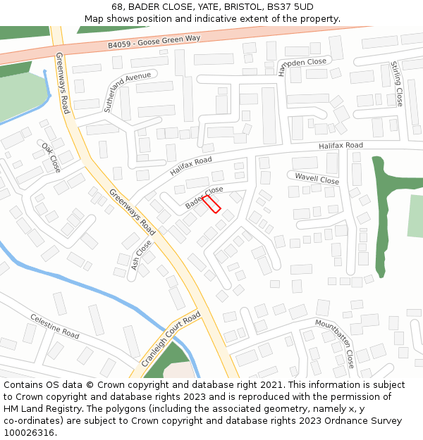 68, BADER CLOSE, YATE, BRISTOL, BS37 5UD: Location map and indicative extent of plot