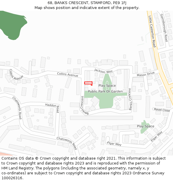 68, BANKS CRESCENT, STAMFORD, PE9 1FJ: Location map and indicative extent of plot