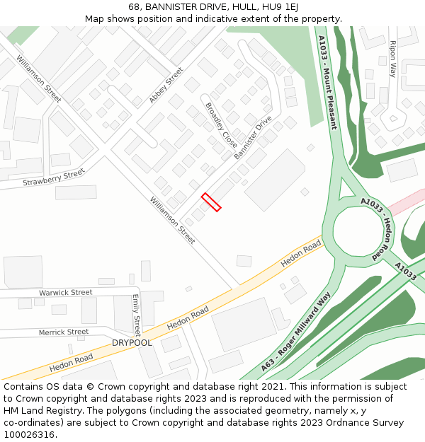 68, BANNISTER DRIVE, HULL, HU9 1EJ: Location map and indicative extent of plot