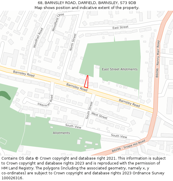 68, BARNSLEY ROAD, DARFIELD, BARNSLEY, S73 9DB: Location map and indicative extent of plot