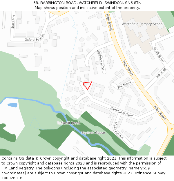 68, BARRINGTON ROAD, WATCHFIELD, SWINDON, SN6 8TN: Location map and indicative extent of plot