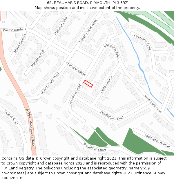 68, BEAUMARIS ROAD, PLYMOUTH, PL3 5RZ: Location map and indicative extent of plot