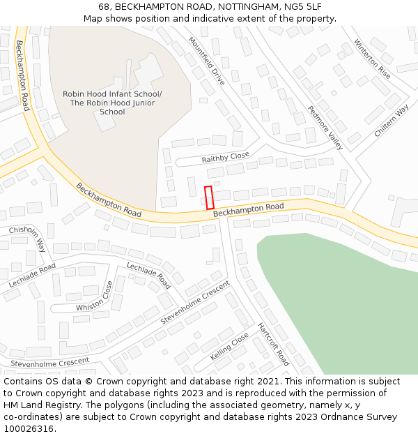 68, BECKHAMPTON ROAD, NOTTINGHAM, NG5 5LF: Location map and indicative extent of plot