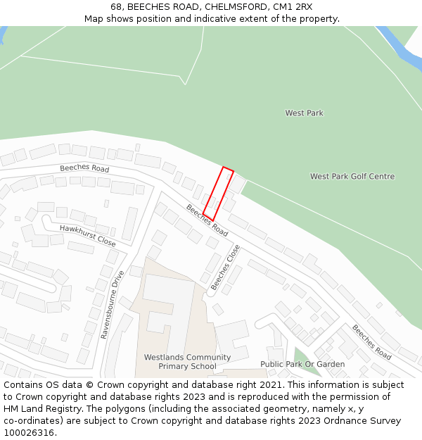 68, BEECHES ROAD, CHELMSFORD, CM1 2RX: Location map and indicative extent of plot