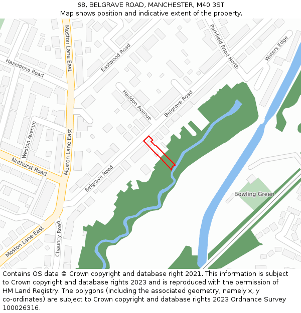 68, BELGRAVE ROAD, MANCHESTER, M40 3ST: Location map and indicative extent of plot