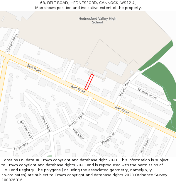 68, BELT ROAD, HEDNESFORD, CANNOCK, WS12 4JJ: Location map and indicative extent of plot