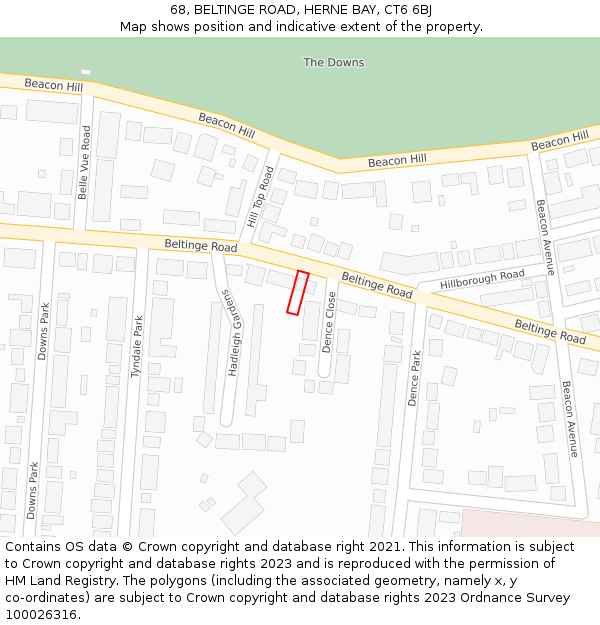 68, BELTINGE ROAD, HERNE BAY, CT6 6BJ: Location map and indicative extent of plot