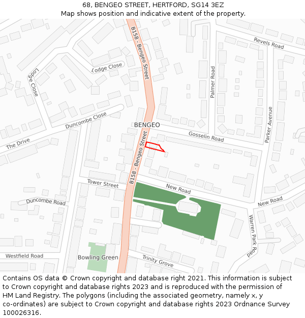 68, BENGEO STREET, HERTFORD, SG14 3EZ: Location map and indicative extent of plot