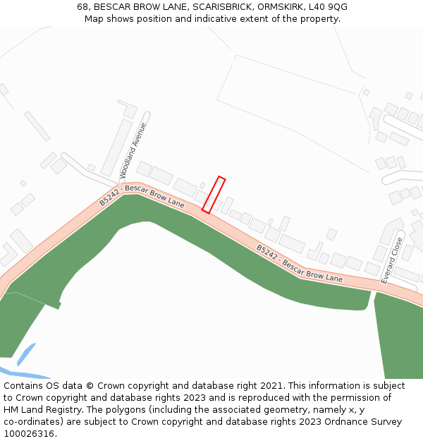 68, BESCAR BROW LANE, SCARISBRICK, ORMSKIRK, L40 9QG: Location map and indicative extent of plot