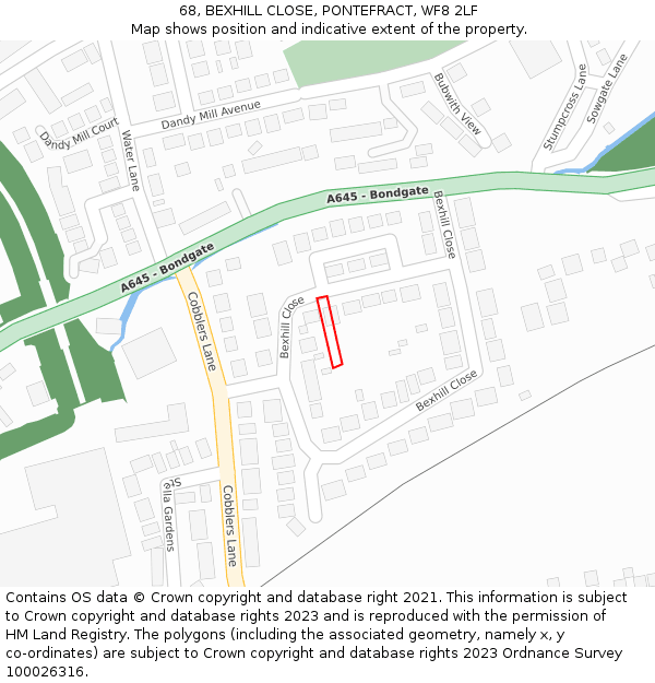 68, BEXHILL CLOSE, PONTEFRACT, WF8 2LF: Location map and indicative extent of plot