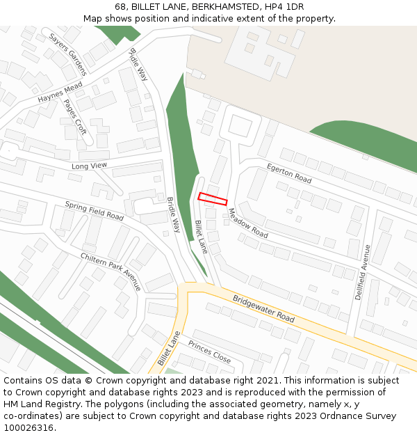 68, BILLET LANE, BERKHAMSTED, HP4 1DR: Location map and indicative extent of plot
