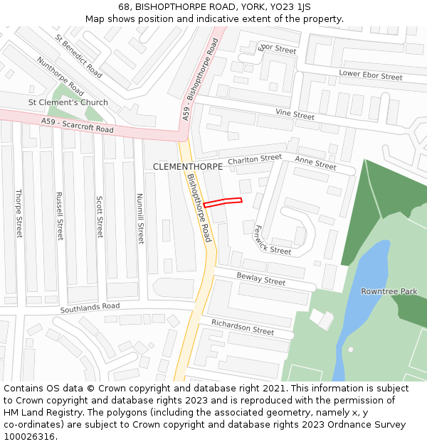 68, BISHOPTHORPE ROAD, YORK, YO23 1JS: Location map and indicative extent of plot