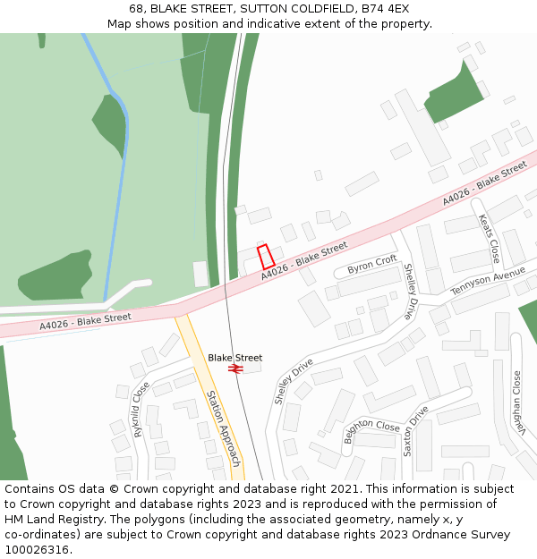 68, BLAKE STREET, SUTTON COLDFIELD, B74 4EX: Location map and indicative extent of plot