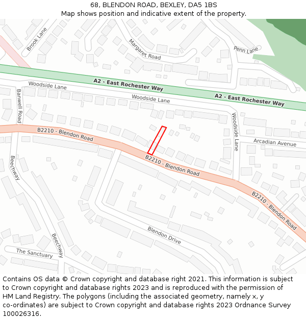 68, BLENDON ROAD, BEXLEY, DA5 1BS: Location map and indicative extent of plot