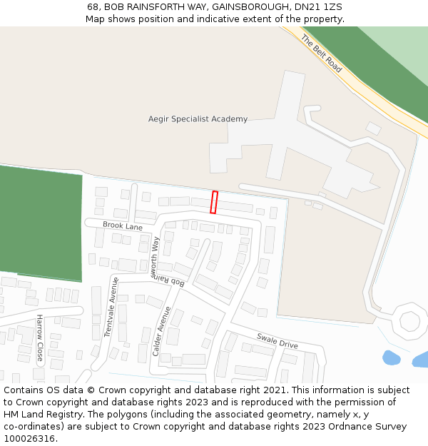 68, BOB RAINSFORTH WAY, GAINSBOROUGH, DN21 1ZS: Location map and indicative extent of plot