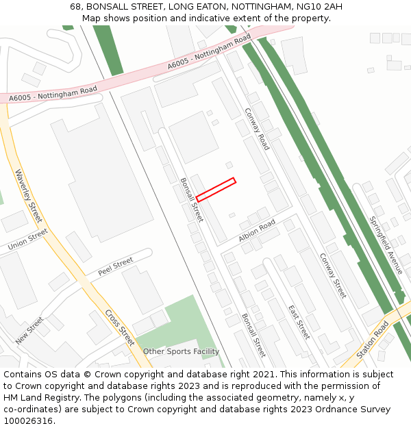 68, BONSALL STREET, LONG EATON, NOTTINGHAM, NG10 2AH: Location map and indicative extent of plot