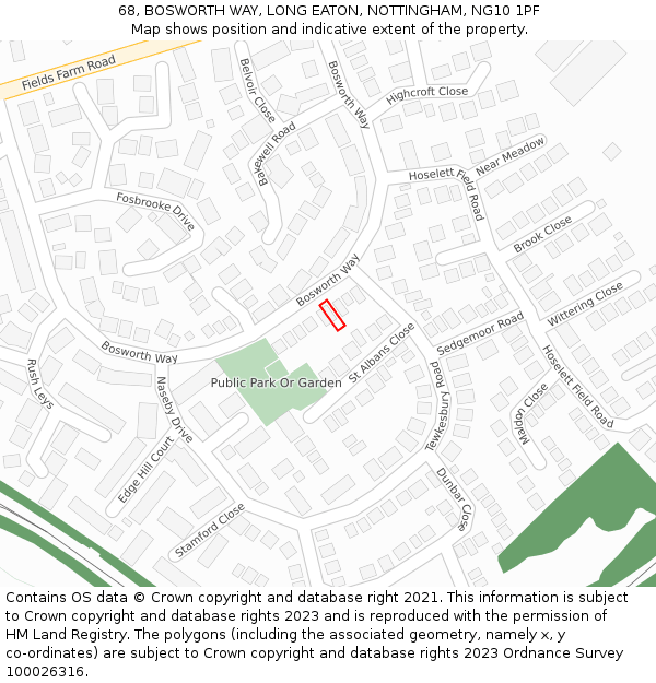 68, BOSWORTH WAY, LONG EATON, NOTTINGHAM, NG10 1PF: Location map and indicative extent of plot