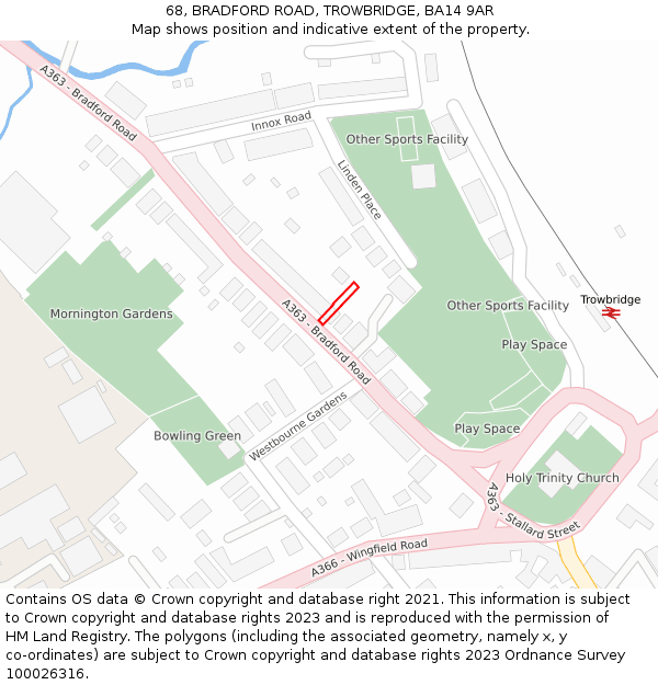 68, BRADFORD ROAD, TROWBRIDGE, BA14 9AR: Location map and indicative extent of plot