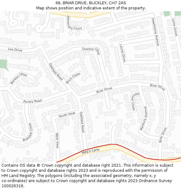 68, BRIAR DRIVE, BUCKLEY, CH7 2AS: Location map and indicative extent of plot