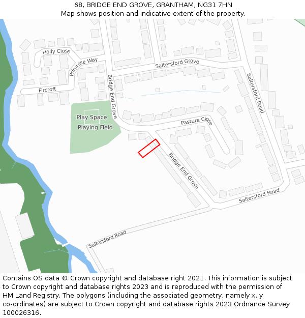 68, BRIDGE END GROVE, GRANTHAM, NG31 7HN: Location map and indicative extent of plot