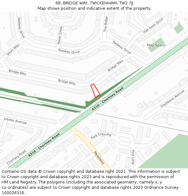 68, BRIDGE WAY, TWICKENHAM, TW2 7JJ: Location map and indicative extent of plot