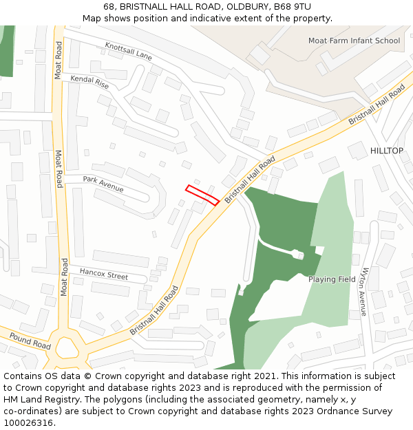 68, BRISTNALL HALL ROAD, OLDBURY, B68 9TU: Location map and indicative extent of plot