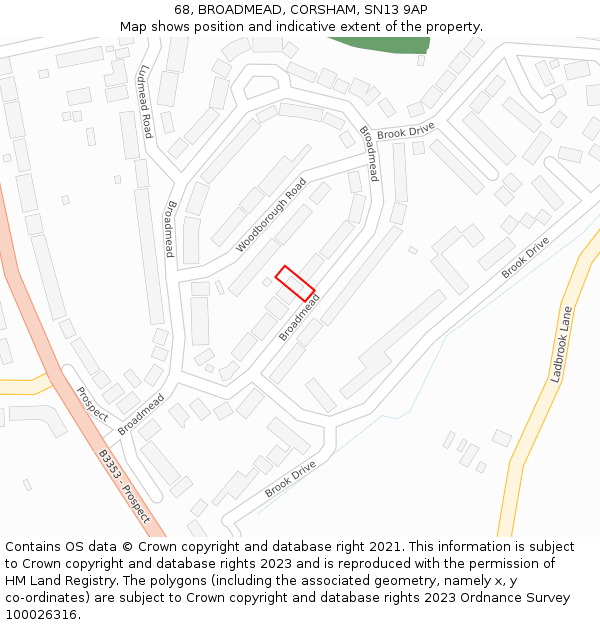 68, BROADMEAD, CORSHAM, SN13 9AP: Location map and indicative extent of plot