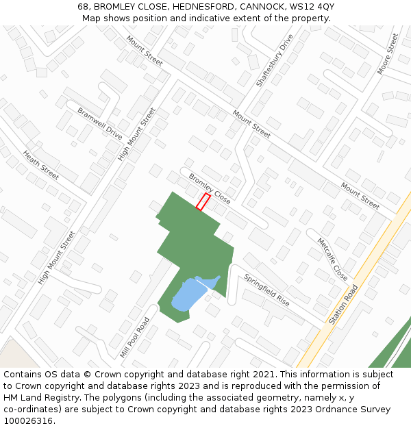 68, BROMLEY CLOSE, HEDNESFORD, CANNOCK, WS12 4QY: Location map and indicative extent of plot