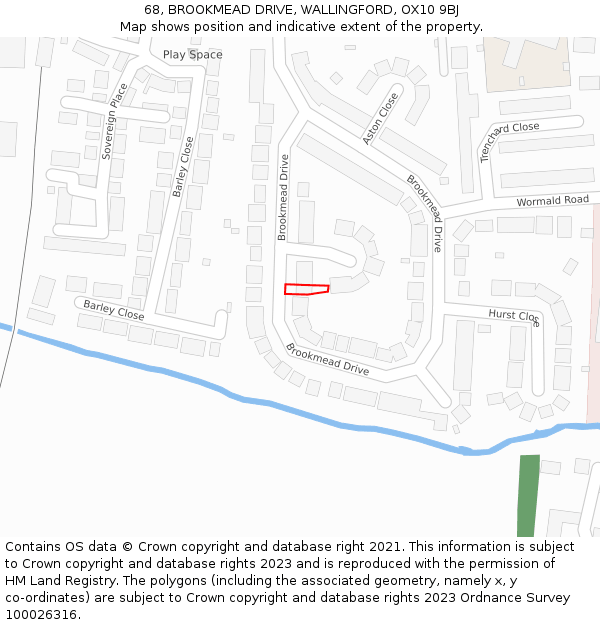 68, BROOKMEAD DRIVE, WALLINGFORD, OX10 9BJ: Location map and indicative extent of plot