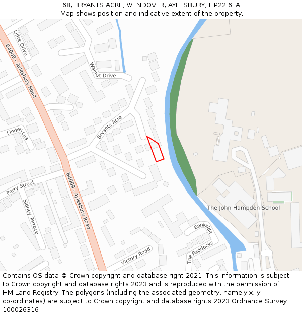 68, BRYANTS ACRE, WENDOVER, AYLESBURY, HP22 6LA: Location map and indicative extent of plot